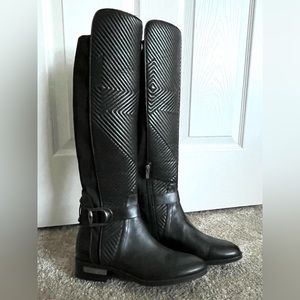 Vince Camuto - Black Leather & Nylon Quilted Riding Boots w/ Buckle